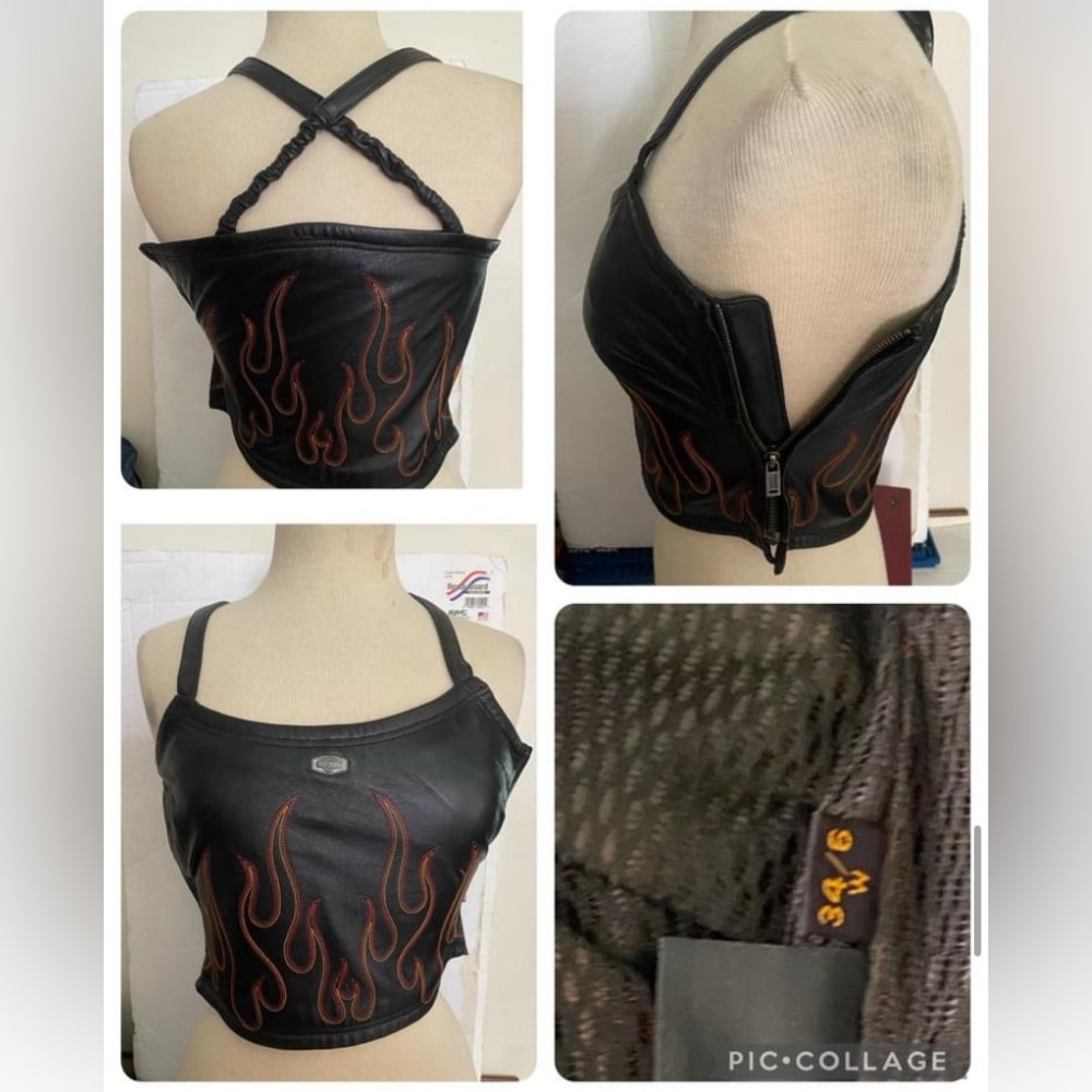 Harley Davidson Vintage Small FLAME Leather Halter 🔥